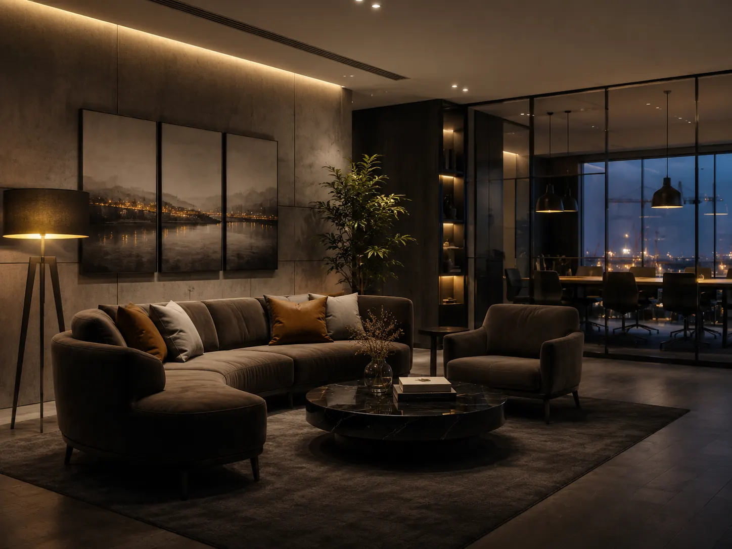 Premium furnished business lounge representing furniture and fixture movement.