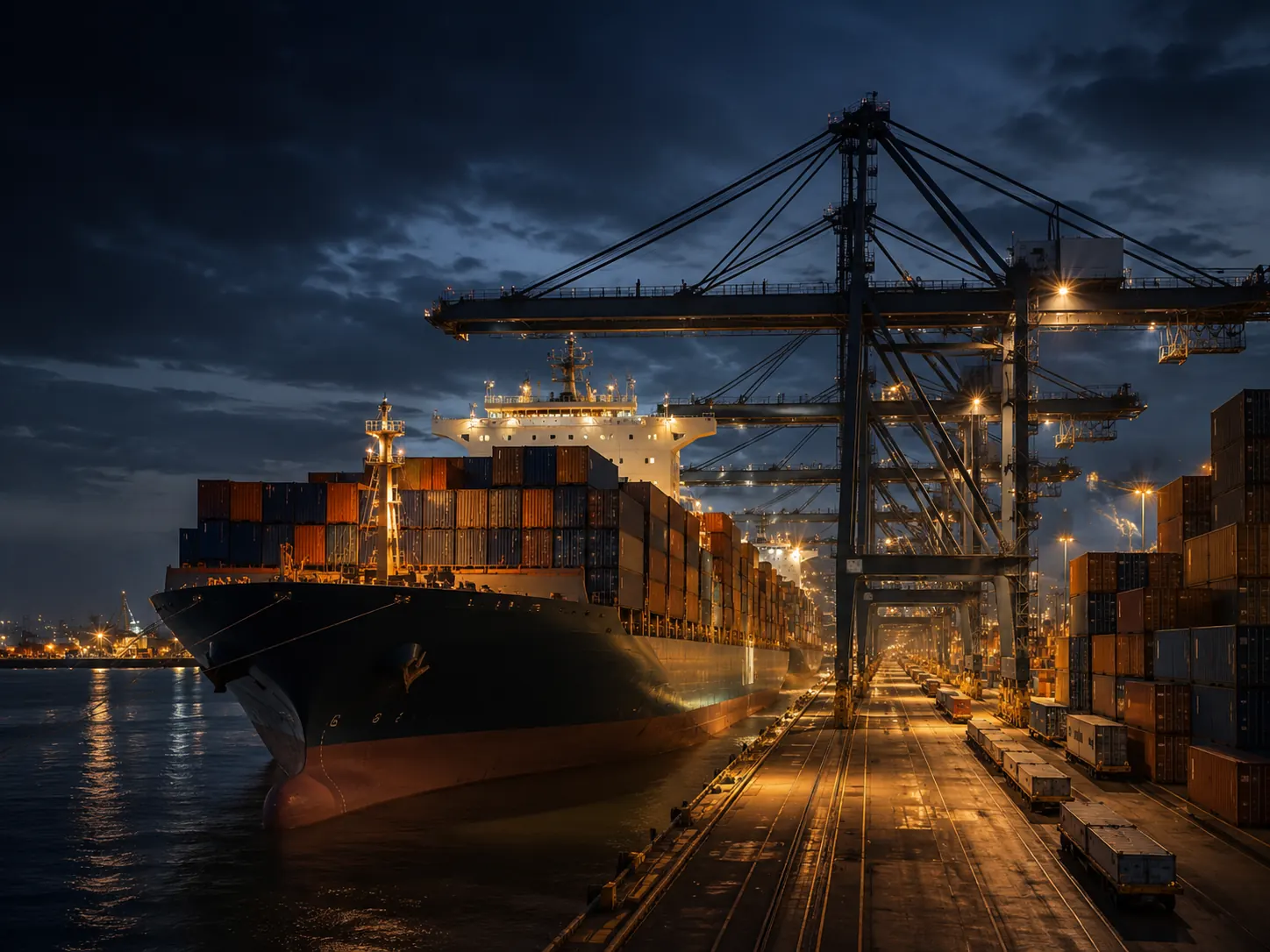 Container ship and port area representing business cargo movement.